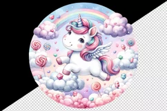 Watercolor cute unicorn soft cotton candy clouds candyland dreamscape print 20 oz tumbler skinny mug wrap clipart t-shirt sublimation printable design