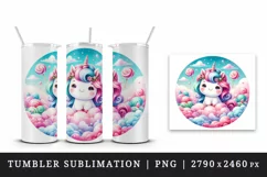 Watercolor cute unicorn soft cotton candy clouds candyland dreamscape print 20 oz tumbler skinny mug wrap clipart t-shirt sublimation printable design