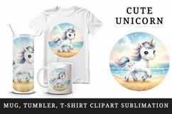 Watercolor cute unicorn sparkle diamonds trotting glittering beach print 20 oz tumbler skinny mug wrap clipart t-shirt sublimation printable design