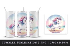 Watercolor cute unicorn sparkle diamonds trotting glittering beach print 20 oz tumbler skinny mug wrap clipart t-shirt sublimation printable design