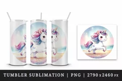 Watercolor cute unicorn sparkle diamonds trotting glittering beach print 20 oz tumbler skinny mug wrap clipart t-shirt sublimation printable design