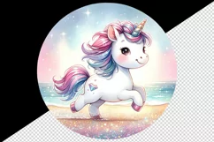 Watercolor cute unicorn sparkle diamonds trotting glittering beach print 20 oz tumbler skinny mug wrap clipart t-shirt sublimation printable design