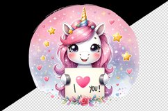 Watercolor cute unicorn sparkle hearts I Love You quote Valentine Day print 20 oz tumbler skinny mug wrap clipart t-shirt sublimation printable design