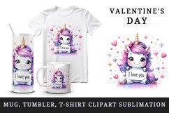 Watercolor cute unicorn sparkle hearts I Love You quote Valentine Day print 20 oz tumbler skinny mug wrap clipart t-shirt sublimation printable design