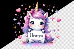 Watercolor cute unicorn sparkle hearts I Love You quote Valentine Day print 20 oz tumbler skinny mug wrap clipart t-shirt sublimation printable design