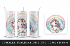 Watercolor cute unicorn sparkle mane colorful glass shining under rainbow print tumbler skinny mug wrap clipart t-shirt sublimation printable design