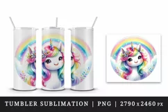 Watercolor cute unicorn sparkle mane colorful glass shining under rainbow print tumbler skinny mug wrap clipart t-shirt sublimation printable design