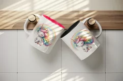 Watercolor cute unicorn sparkle mane colorful glass shining under rainbow print tumbler skinny mug wrap clipart t-shirt sublimation printable design