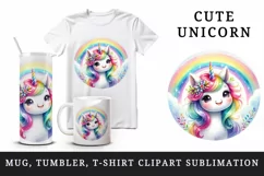Watercolor cute unicorn sparkle mane colorful glass shining under rainbow print tumbler skinny mug wrap clipart t-shirt sublimation printable design