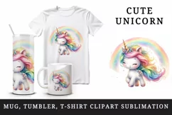Watercolor cute unicorn sparkle mane colorful glass shining under rainbow print tumbler skinny mug wrap clipart t-shirt sublimation printable design