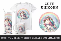 Watercolor cute unicorn sparkle mane colorful glass shining under rainbow print tumbler skinny mug wrap clipart t-shirt sublimation printable design