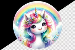 Watercolor cute unicorn sparkle mane colorful glass shining under rainbow print tumbler skinny mug wrap clipart t-shirt sublimation printable design