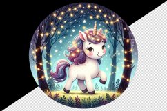 Watercolor cute unicorn sparkle mane twinkling fairy lights forest at night print 20 oz tumbler mug wrap clipart t-shirt sublimation printable design