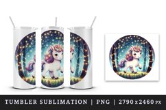 Watercolor cute unicorn sparkle mane twinkling fairy lights forest at night print 20 oz tumbler mug wrap clipart t-shirt sublimation printable design