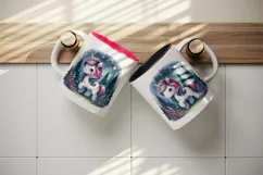 Watercolor cute unicorn sparkle mane twinkling fairy lights forest at night print tumbler skinny mug wrap clipart t-shirt sublimation printable design