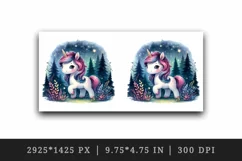 Watercolor cute unicorn sparkle mane twinkling fairy lights forest at night print tumbler skinny mug wrap clipart t-shirt sublimation printable design