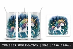 Watercolor cute unicorn sparkle mane twinkling fairy lights forest at night print tumbler skinny mug wrap clipart t-shirt sublimation printable design