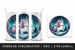 Watercolor cute unicorn sparkle mane twinkling fairy lights forest at night print tumbler skinny mug wrap clipart t-shirt sublimation printable design