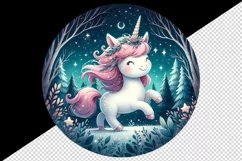 Watercolor cute unicorn sparkle mane twinkling fairy lights forest at night print tumbler skinny mug wrap clipart t-shirt sublimation printable design