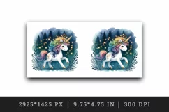 Watercolor cute unicorn sparkle mane twinkling fairy lights forest at night print tumbler skinny mug wrap clipart t-shirt sublimation printable design