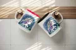 Watercolor cute unicorn sparkle mane twinkling lights forest at night print 20 oz tumbler skinny mug wrap clipart t-shirt sublimation printable design