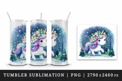 Watercolor cute unicorn sparkle mane twinkling lights forest at night print 20 oz tumbler skinny mug wrap clipart t-shirt sublimation printable design