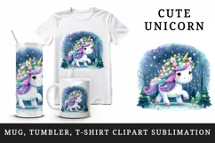 Watercolor cute unicorn sparkle mane twinkling lights forest at night print 20 oz tumbler skinny mug wrap clipart t-shirt sublimation printable design
