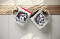Watercolor cute unicorn sparkle mane twinkling stars night sky print 20 oz tumbler skinny mug wrap clipart t-shirt sublimation printable design