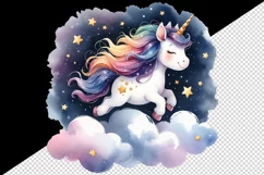 Watercolor cute unicorn sparkle mane twinkling stars night sky print 20 oz tumbler skinny mug wrap clipart t-shirt sublimation printable design