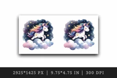 Watercolor cute unicorn sparkle mane twinkling stars night sky print 20 oz tumbler skinny mug wrap clipart t-shirt sublimation printable design