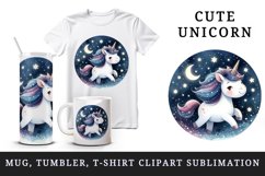 Watercolor cute unicorn sparkle mane twinkling stars night sky print 20 oz tumbler skinny mug wrap clipart t-shirt sublimation printable design