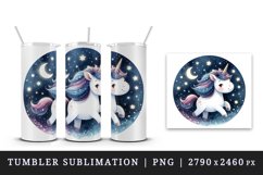Watercolor cute unicorn sparkle mane twinkling stars night sky print 20 oz tumbler skinny mug wrap clipart t-shirt sublimation printable design