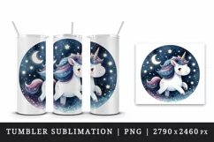 Watercolor cute unicorn sparkle mane twinkling stars night sky print 20 oz tumbler skinny mug wrap clipart t-shirt sublimation printable design