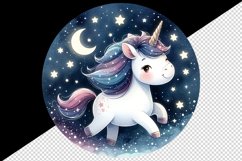 Watercolor cute unicorn sparkle mane twinkling stars night sky print 20 oz tumbler skinny mug wrap clipart t-shirt sublimation printable design