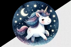 Watercolor cute unicorn sparkle mane twinkling stars night sky print 20 oz tumbler skinny mug wrap clipart t-shirt sublimation printable design