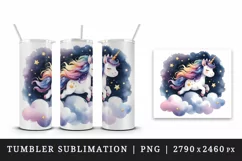 Watercolor cute unicorn sparkle mane twinkling stars night sky print 20 oz tumbler skinny mug wrap clipart t-shirt sublimation printable design