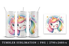 Watercolor cute unicorn sparkle rainbow mane winking sticking tongue out print tumbler skinny mug wrap clipart t-shirt sublimation printable design