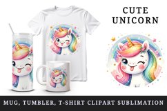 Watercolor cute unicorn sparkle rainbow mane winking sticking tongue out print tumbler skinny mug wrap clipart t-shirt sublimation printable design