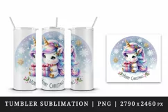 Watercolor cute unicorn sparkles Merry Christmas quote New Year winter print 20oz tumbler skinny mug wrap clipart t-shirt sublimation printable design