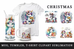 Watercolor cute unicorn sparkles Merry Christmas quote New Year winter print 20oz tumbler skinny mug wrap clipart t-shirt sublimation printable design
