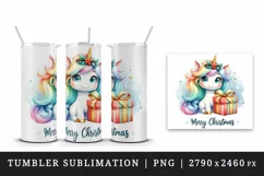 Watercolor cute unicorn sparkles Merry Christmas quote New Year winter print 20oz tumbler skinny mug wrap clipart t-shirt sublimation printable design