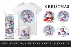 Watercolor cute unicorn sparkles Merry Christmas quote New Year winter print 20oz tumbler skinny mug wrap clipart t-shirt sublimation printable design