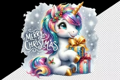 Watercolor cute unicorn sparkles Merry Christmas quote New Year winter print 20oz tumbler skinny mug wrap clipart t-shirt sublimation printable design