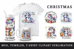 Watercolor cute unicorn sparkles Merry Christmas quote New Year winter print tumbler skinny mug wrap clipart t-shirt sublimation printable design