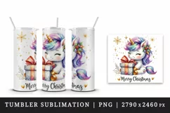Watercolor cute unicorn sparkles Merry Christmas quote New Year winter print tumbler skinny mug wrap clipart t-shirt sublimation printable design