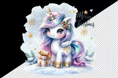 Watercolor cute unicorn sparkles Merry Christmas quote New Year winter print tumbler skinny mug wrap clipart t-shirt sublimation printable design