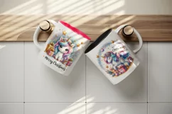 Watercolor cute unicorn sparkles Merry Christmas quote New Year winter print tumbler skinny mug wrap clipart t-shirt sublimation printable design