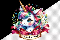 Watercolor cute unicorn sparkling horn Christmas Magical Moments quote print 20oz tumbler skinny mug wrap clipart t-shirt sublimation printable design