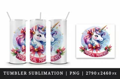 Watercolor cute unicorn sparkling horn Christmas Magical Moments quote print 20oz tumbler skinny mug wrap clipart t-shirt sublimation printable design