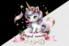 Watercolor cute unicorn sparkling horn Christmas Magical Moments quote print 20oz tumbler skinny mug wrap clipart t-shirt sublimation printable design